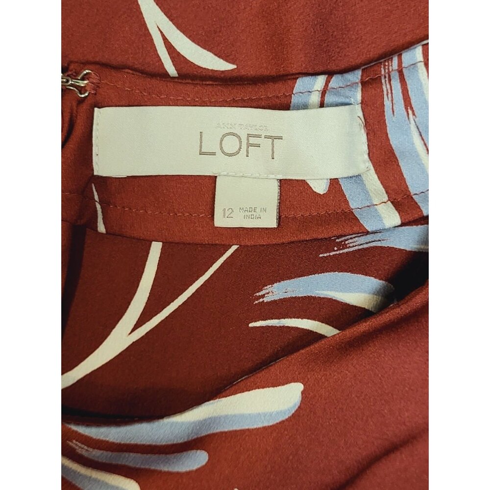 Ann Taylor Loft Womens Floral Print Rust Red A-Line Dress Size 12 - Picture 7 of 8